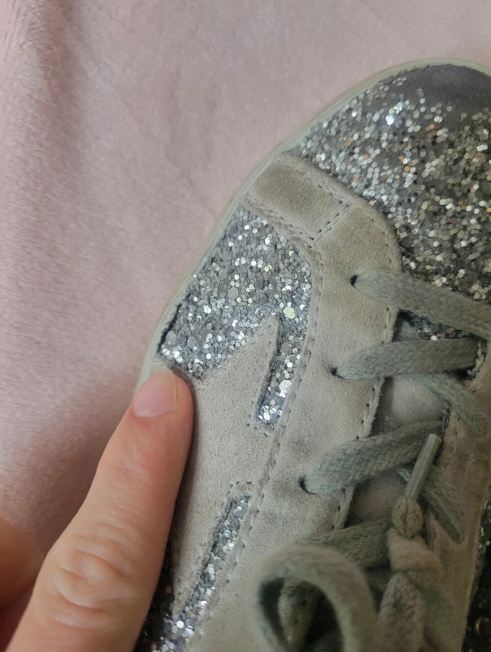 Kids Golden Goose Super Star With Silver Glitter And Suede Details